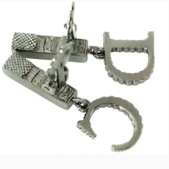 Christian Dior Black Color Rhinestone Logo Swing Earrings - Picture 3 of 8